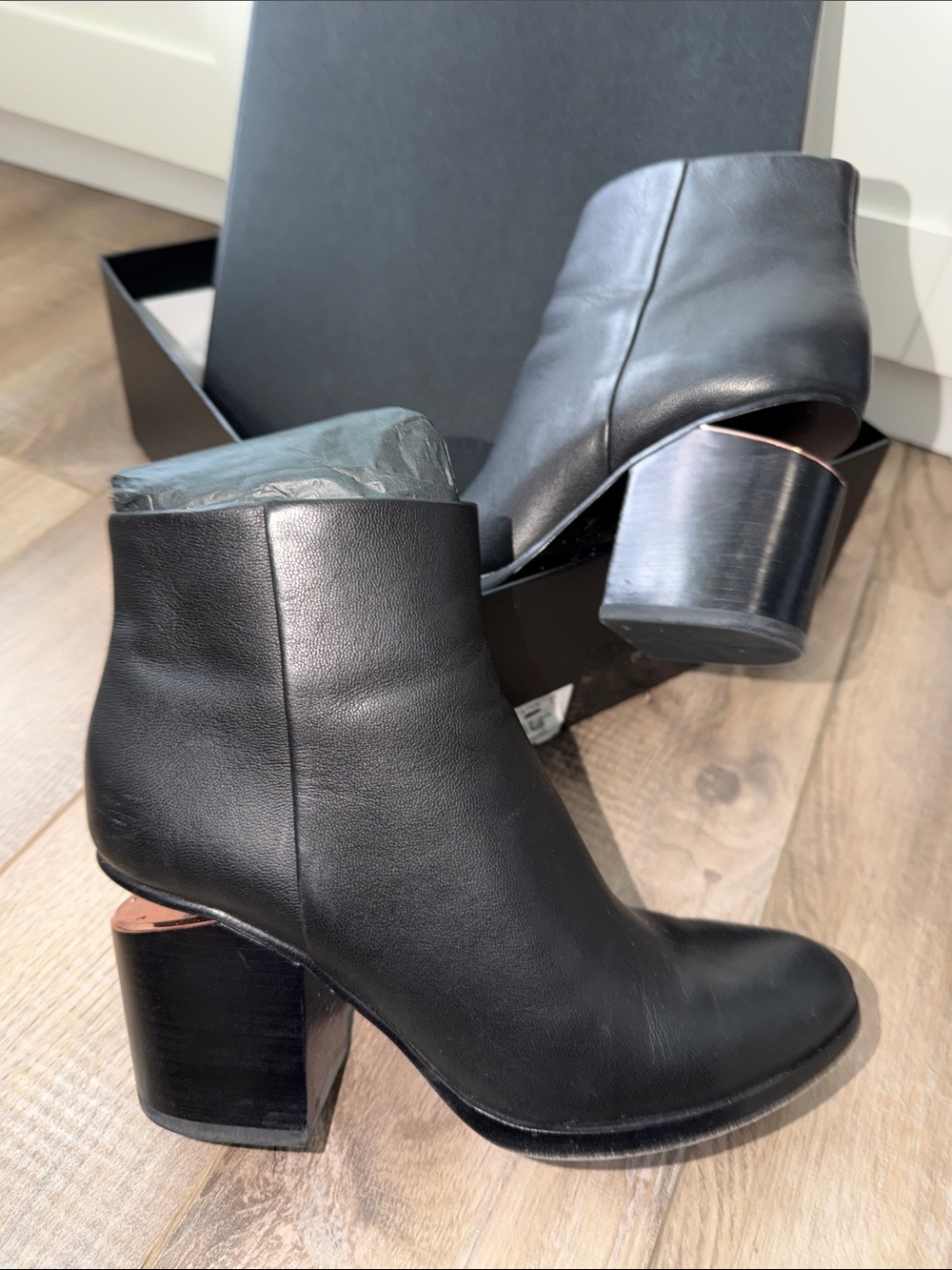 Alexander Wang Black Leather Block Heel Ankle Booties
